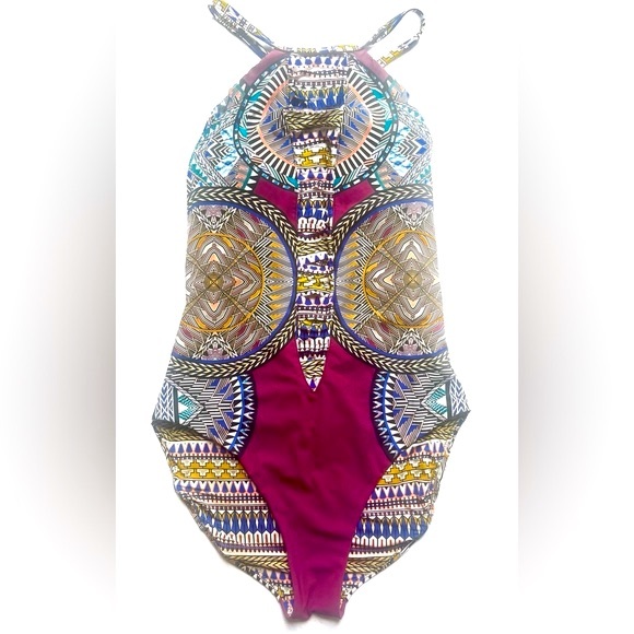 **REDUCED**Red Carter Women's Tribal Daze Strappy Plunge One Piece Swimsuit - Picture 4 of 10